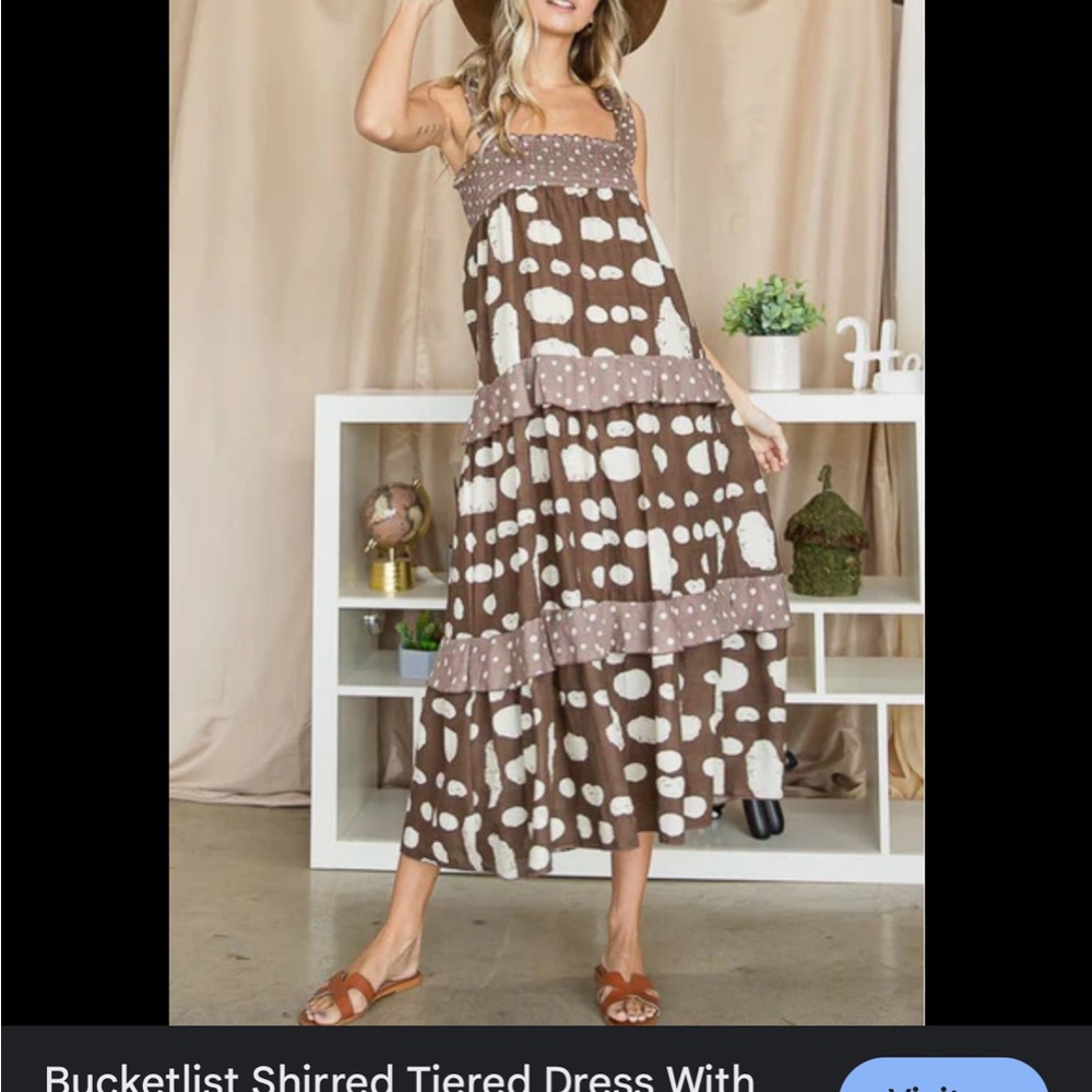 Bucketlist Brown and White Tiered Dress